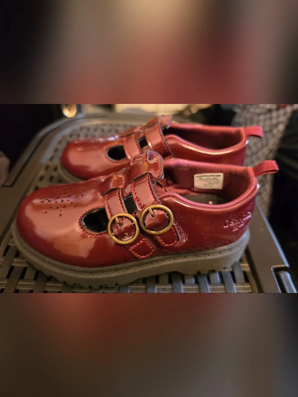 Osh Kosh B' Gosg Girls' Shiny Burgundy Mary Jane Shoes with Double-Strap Closure